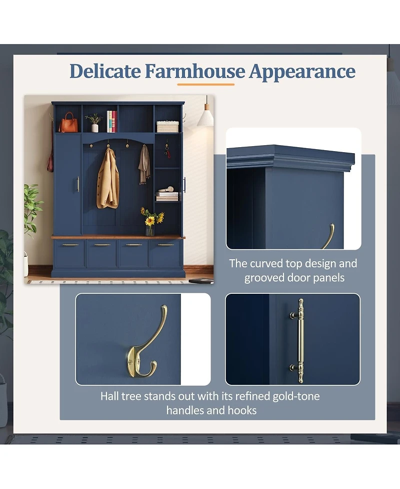 Streamdale Furniture 4-in-1 Elegant Hall Tree with Storage Bench and Golden Hooks