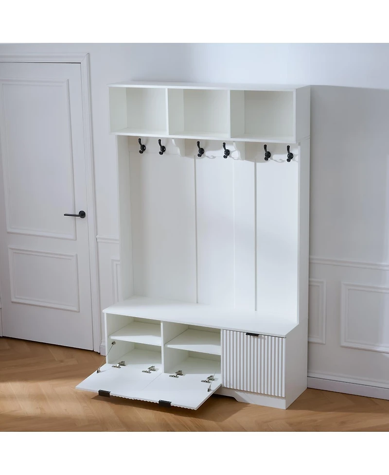 Streamdale Furniture 5-in-1 Farmhouse Hall Tree with Bench, Shoe Storage and 3 Cabinets