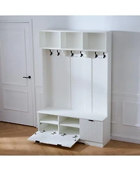 Streamdale Furniture 5-in-1 Farmhouse Hall Tree with Bench, Shoe Storage and 3 Cabinets