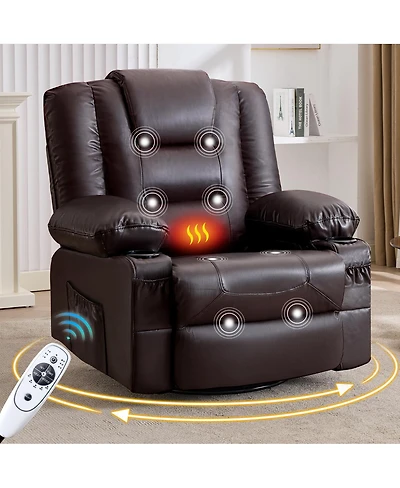 Streamdale Furniture Massage and Heat Swivel Rocker Recliner with Cup Holders and Usb