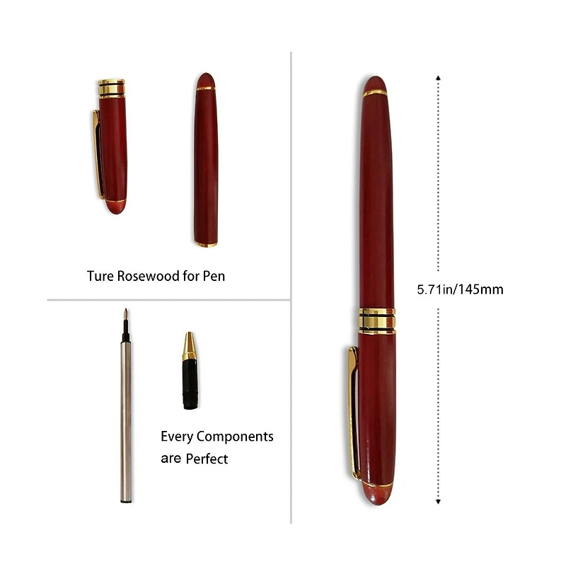 Danrong 3 Rosewood Handcrafted Pen Set With Gift Case And Extra Refills