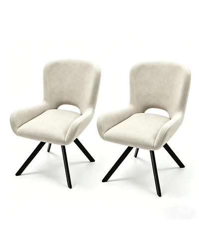Streamdale Furniture Set of 2 Modern Beige Fabric Cushioned Dining Chairs