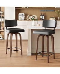 gaomon Swivel Bar Stools Set of 2, 26 Inch Upholstered Counter Height Bar Stools with Back and Walnut Wood Legs