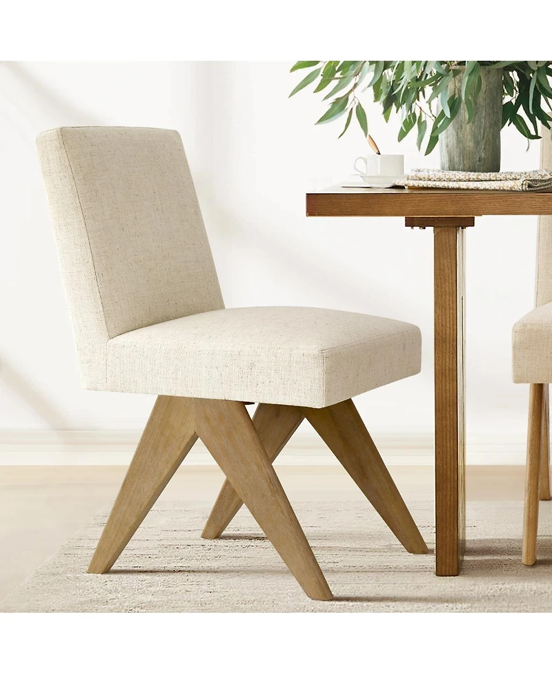 Maison Boucle Modern Upholstered Dining Chair Set of 2, Linen-Blend Fabric, Solid Wood Legs, Full Back Side Chair, Armless Accent