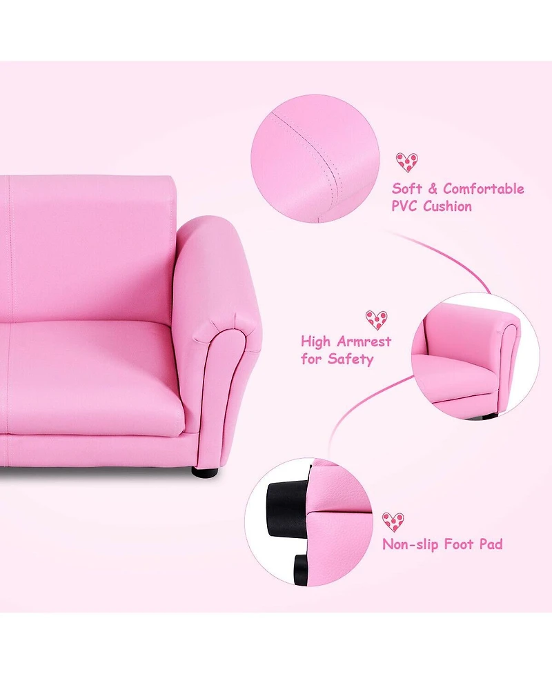 Gouun Kids 2-Seat Soft Sofa Set with Ottoman for Playroom and Bedroom, 32.5 inch