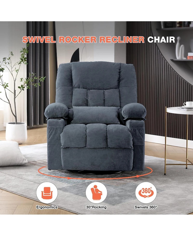 Streamdale Furniture Massage Swivel Rocker Recliner with Heat, Vibration