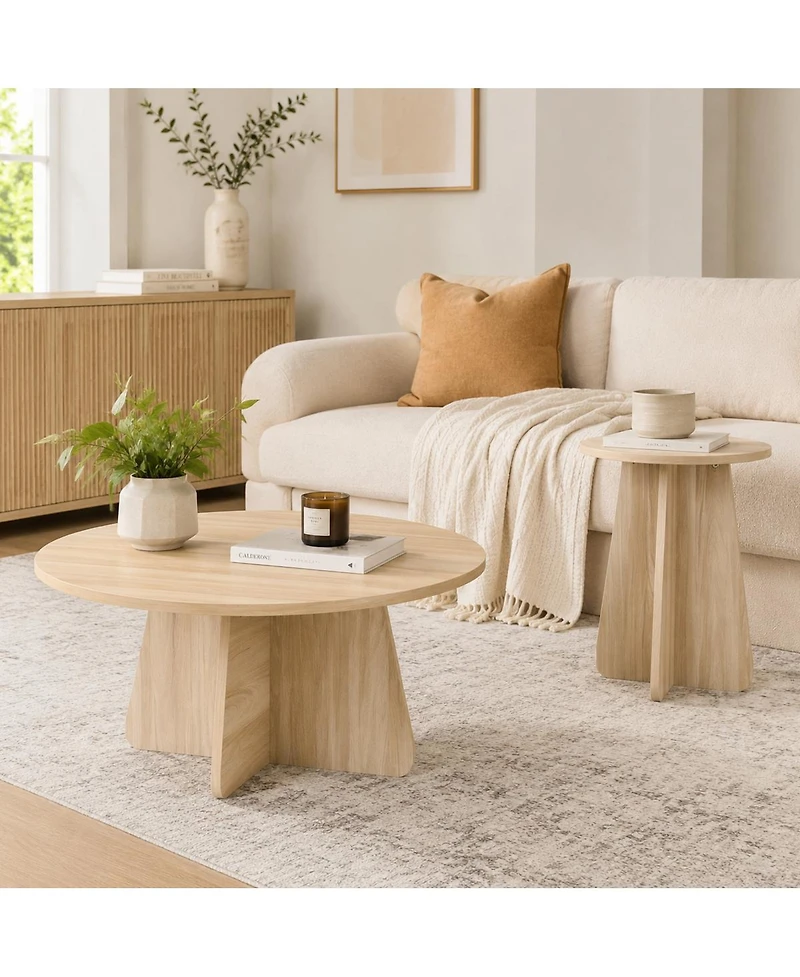 Streamdale Furniture Retro-Style Round Nesting Coffee Table Set with Crisscross Legs