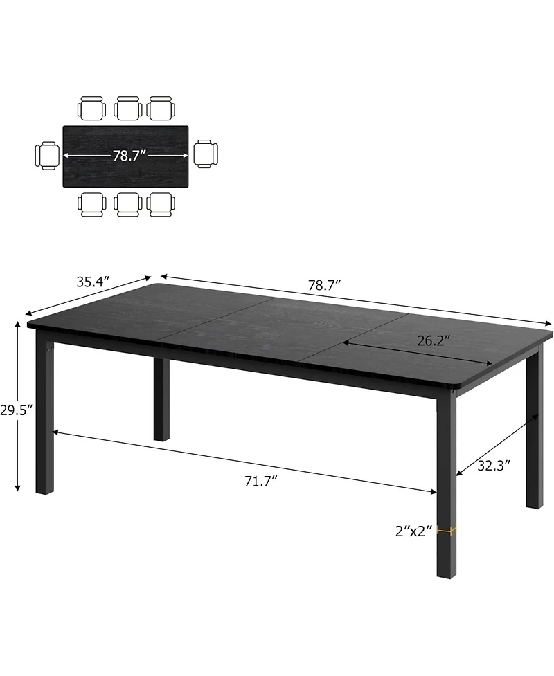 gaomon 70.8" Industrial Dining Table for 6-8 with Metal Legs & Load Bars