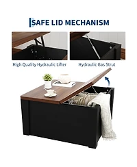 gaomon Modern Farmhouse 31.5" Square Flip-Top Coffee Table with Hidden Storage and Gas Struts, Wood Grain Finish