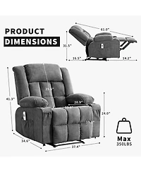 homfan Large Power Recliner with Massage and Heat, 3 Recline Positions, Side Pockets, 2 Cup Holders
