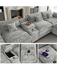 Streamdale Furniture 145" U-Shaped Oversized Corduroy Modular Sectional Sofa with Usb Port
