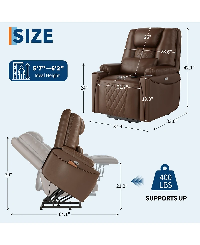 gaomon Lift Recliner Chair with Remote, Electric Lift Chair for Elderly, 3-Position Pu Leather Recliner with Usb Ports, Cup Holders and Side Pockets