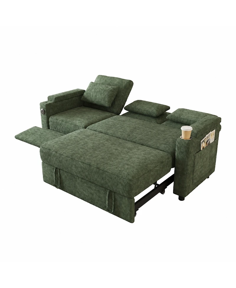 Streamdale Furniture 81" 3-in-1 Foldable Sofa Bed with Usb Ports, Storage Armrests and Table Board