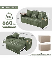 Streamdale Furniture 81" 3-in-1 Foldable Sofa Bed with Usb Ports, Storage Armrests and Table Board
