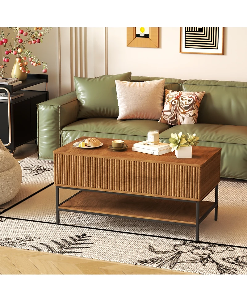 Streamdale Furniture Lift Top Coffee Table with Hidden Storage and Lower Shelf