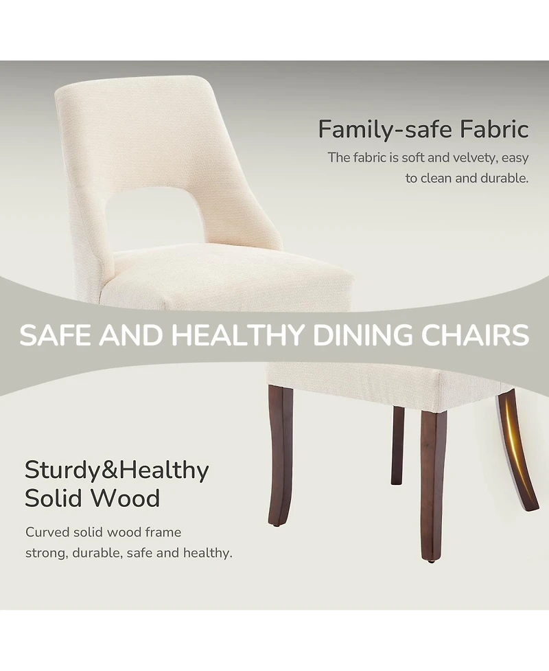 Streamdale Furniture Set of 2 Upholstered Chenille Dining Chairs with Solid Wood Legs
