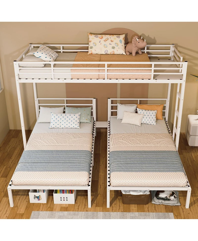 Streamdale Furniture Triple Metal Bunk Bed for 3 Kids, Separates into 3 Twin Beds