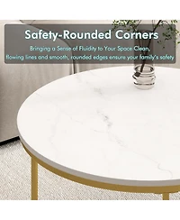 Streamdale Furniture 27.6in Round Nesting Coffee Table Set of 2, Wood Marble Top with Metal Frame