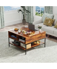 Streamdale Furniture Farmhouse Flip Top Coffee Table with Hidden Storage - 31.5" Rustic Wood