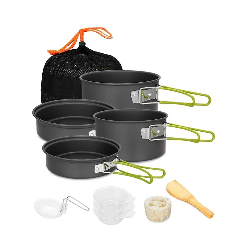 Piscifun Lightweight Non Stick Camping Cookware Set Stackable Outdoor Hiking Mess Kit with Storage Bag