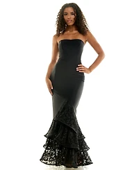 Seni & Cade Juniors' Strapless Lace Tiered Hem Dress