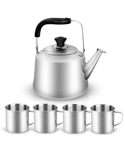 Piscifun 3.8 Quart Camping Tea Kettle Set With 4 Cups Stainless Steel Camp Pot For Outdoor Indoor Use