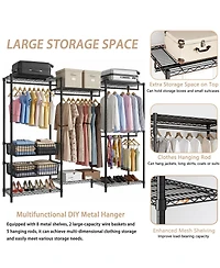 Streamdale Furniture Heavy Duty 4-Rod Freestanding Garment Rack with Shelves and Baskets