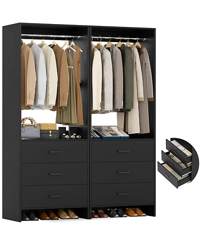 Aheaplus 48-In Closet Organizer System with Wooden Drawers and Hanging Rods