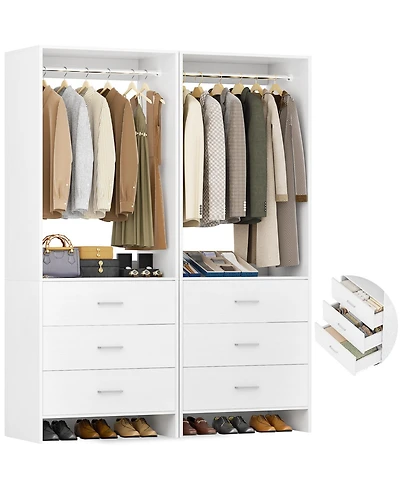 Aheaplus 48-In Closet Organizer System with Wooden Drawers and Hanging Rods