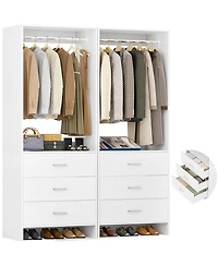Aheaplus 48-In Closet Organizer System with Wooden Drawers and Hanging Rods