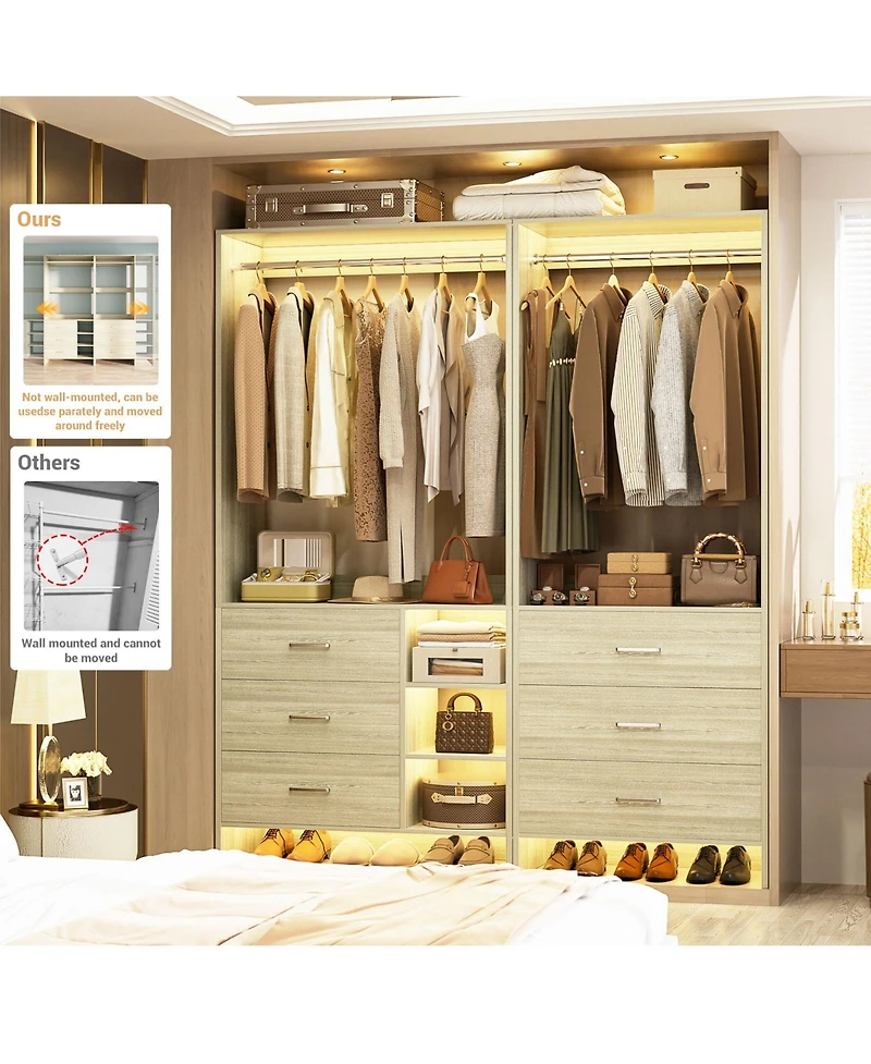 Aheaplus 54-In Closet System Set with Wood Drawers and Hanging Rods
