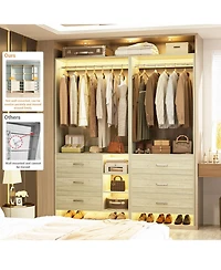 Aheaplus 54-In Closet System Set with Wood Drawers and Hanging Rods