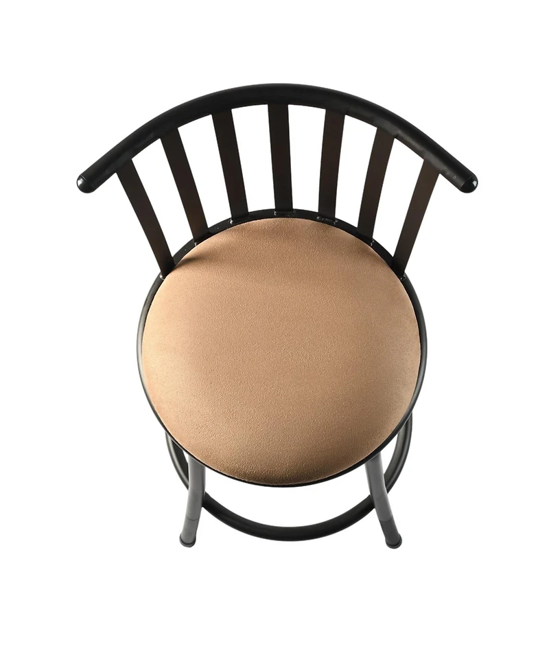 HomeRoots Set of Three Suede Faux Leather and Iron Low Back Adjustable Height Swivel Bar Chairs