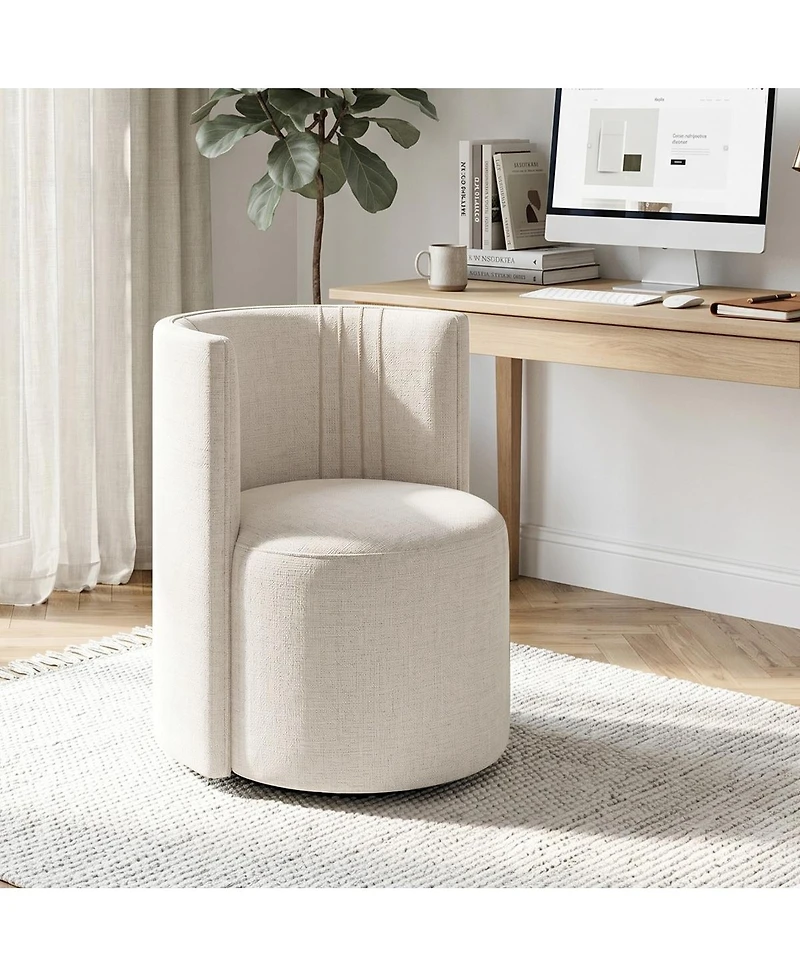 Maison Boucle Upholstered Desk Chair for Office, Textured Barrel Office Chair, Tub Seat with Hidden Casters, Curved Back