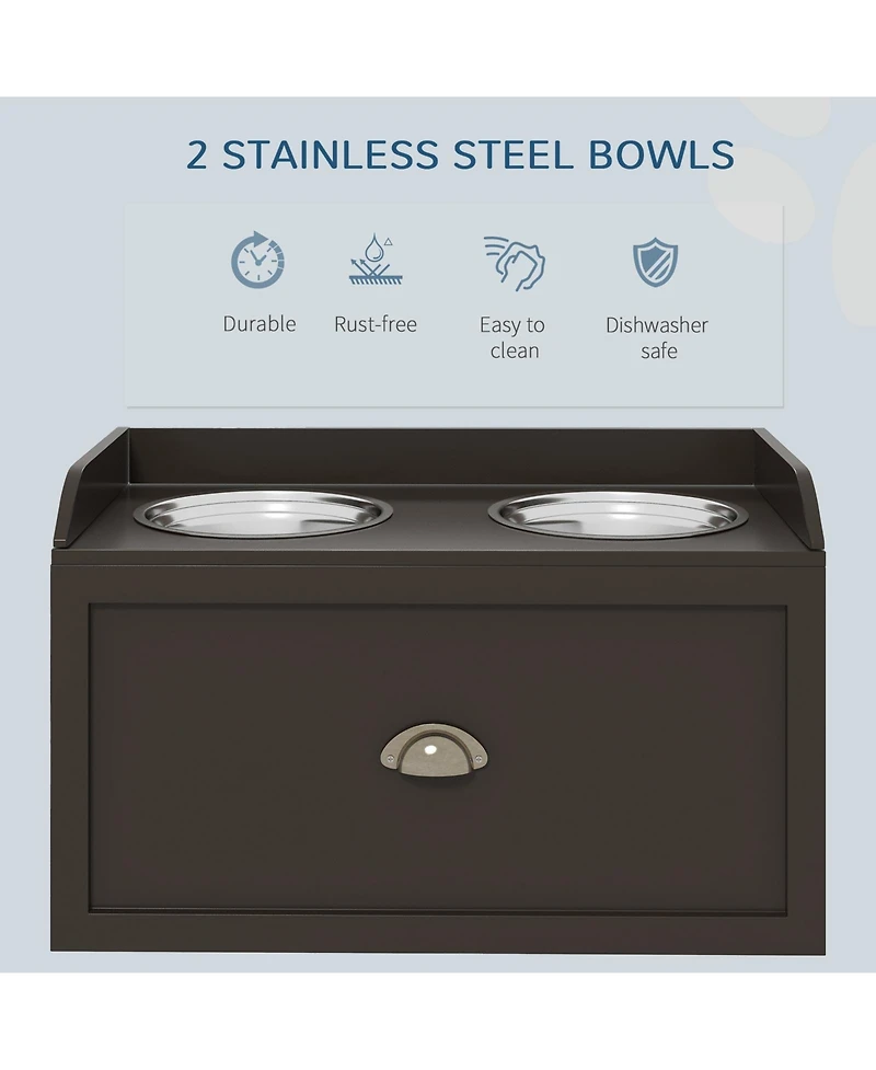 Ruie Raised Dog Bowl Feeding Station with Hidden Storage Drawer Cabinet