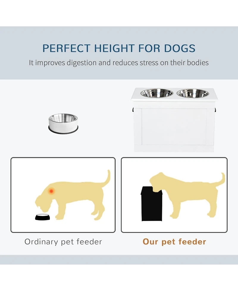 Ruie Raised Pet Feeding Station with Stainless Steel Bowls and Storage Base