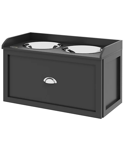 Ruie Modern Elevated Dog Feeding Station with Sliding Storage Drawer