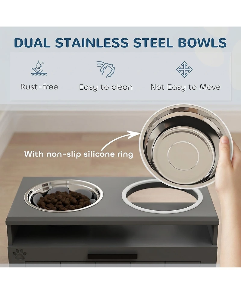 Ruie Large Breed Elevated Dog Bowls Stand with Slow Feeder and Storage Drawer