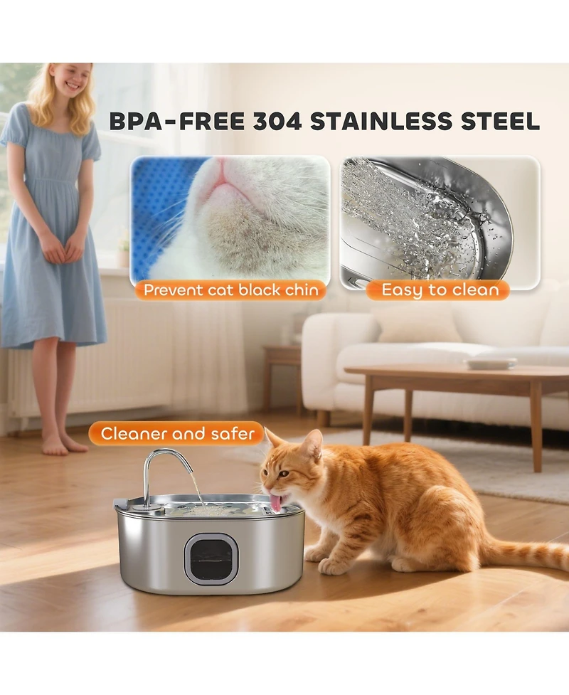 Ruie 246 oz Stainless Steel Pet Water Fountain with Ultra-Quiet Pump and Filters