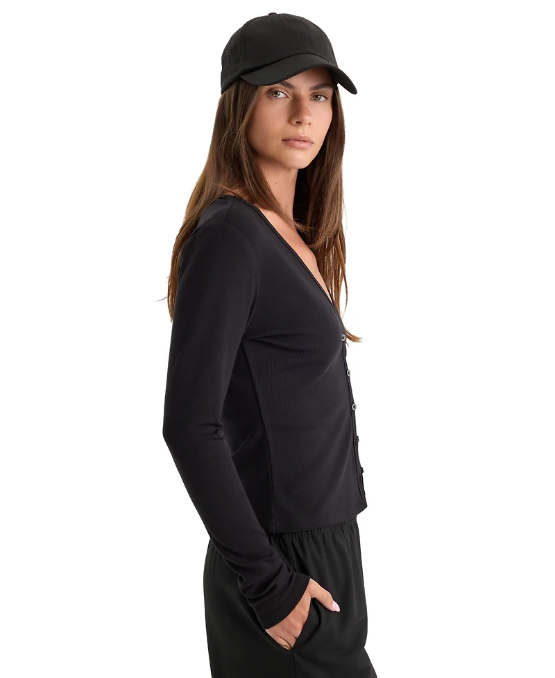 Good American Women's Rib V-Neck Button-Front Cardigan