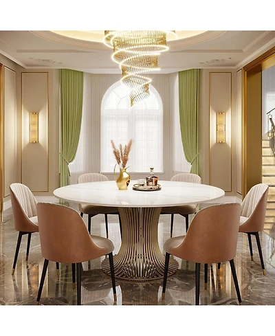 Tribesigns 59" Sintered Stone Round Dining Table for 6-8: Luxury table with steel pedestal for dining room, living room. (Table only)