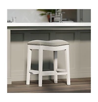 HomeRoots 26" Solid Wood and Linen Blend Backless Counter Height Bar Chair