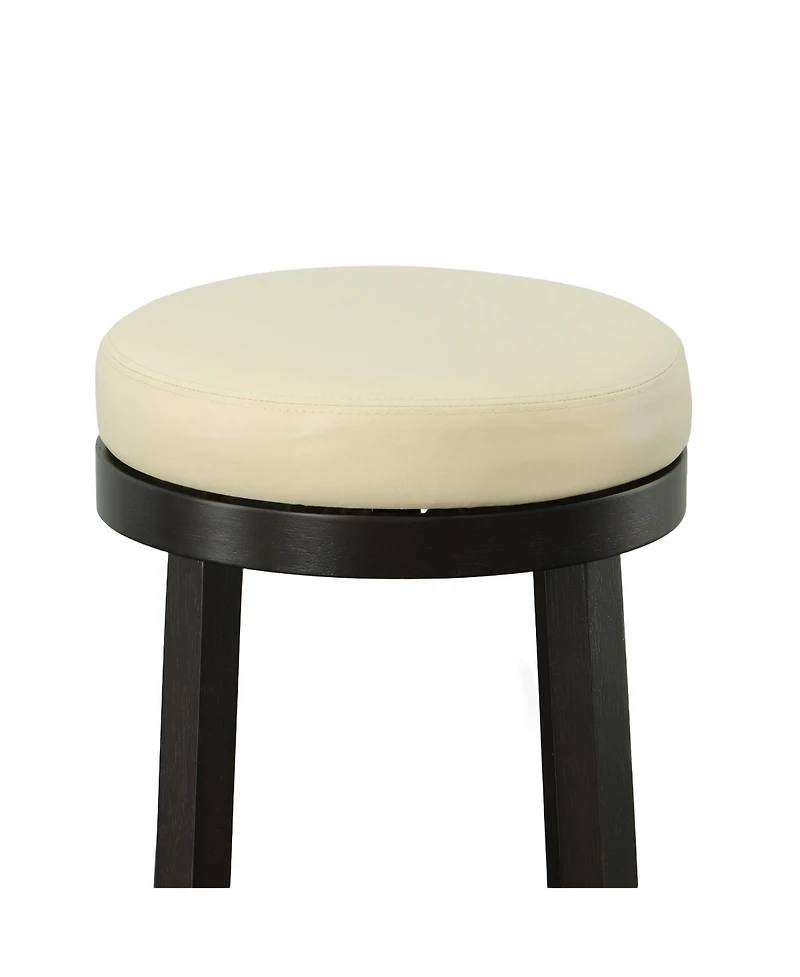HomeRoots Set of Two 30" Faux Leather and Solid Wood Backless Bar Height Swivel Bar Chairs