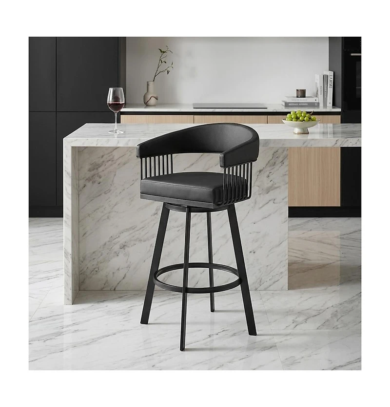 HomeRoots 26" Faux Leather and Iron Low Back Counter Height Swivel Bar Chair