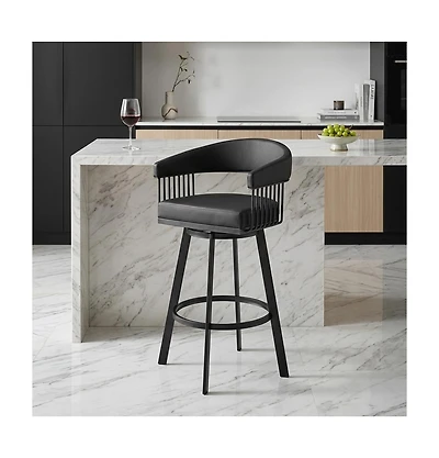 HomeRoots 26" Faux Leather and Iron Low Back Counter Height Swivel Bar Chair