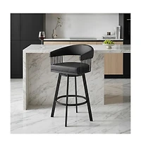 HomeRoots 26" Faux Leather and Iron Low Back Counter Height Swivel Bar Chair