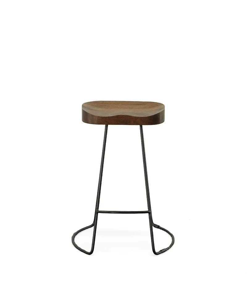 HomeRoots Set of Two 25" Solid Wood and Steel Backless Counter Height Bar Chairs