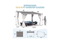 Aecojoy 10' x 10' Wall Mounted Hardtop Gazebo Lean to Metal Pergola with Curtains Netting Patio