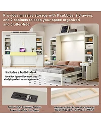 Streamdale Furniture Queen Size Murphy Bed with Desk, Storage Cabinets and Drawers