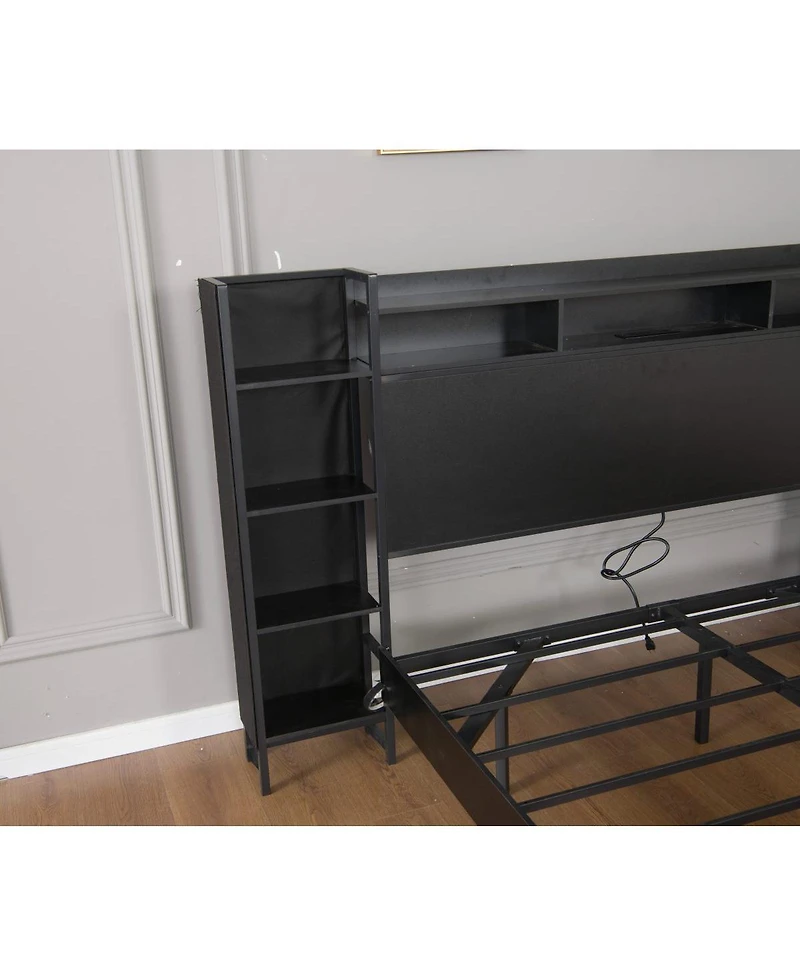 Streamdale Furniture King Size Floating Bed Frame with Led Lights, Usb Ports and Storage Headboard